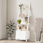 4-Tier Ladder Bookshelf with Storage Cabinet, Freestanding Shelf Unit,White