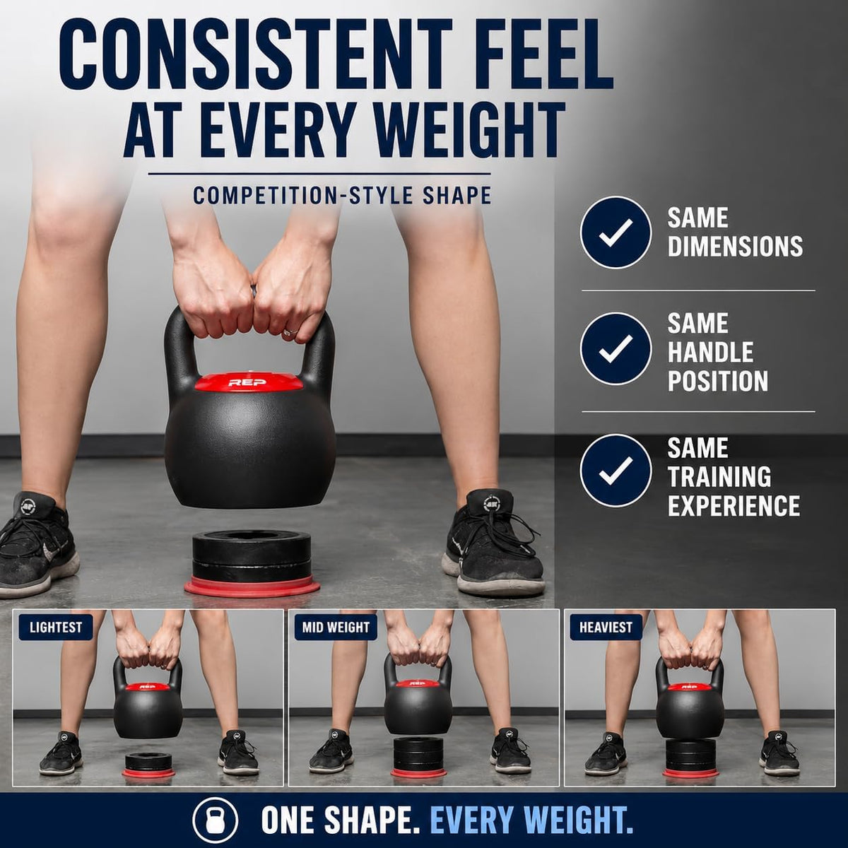 Rep Fitness Adjustable Kettlebell | Weight Set for Home Gym | Strength Training Equipment for Men & Women | Compact Steel Bell with Ergonomic Handle | Choose 16 kg, 24 kg or 40 lb Models