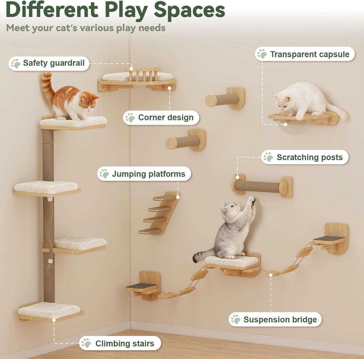 BYBYME 12-PCS Cat Wall Shelves, Pine Climbing System with Space Capsule