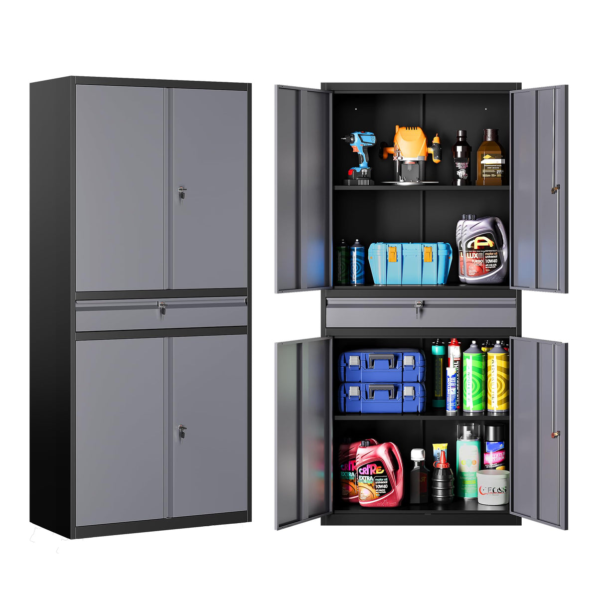 SISESOL Small Metal Storage Cabinet with Doors and Shelves,36 inch Black Locking Garage Cabinet,Lockable Short Steel Cabinets for Home,Office,Shop,Garage