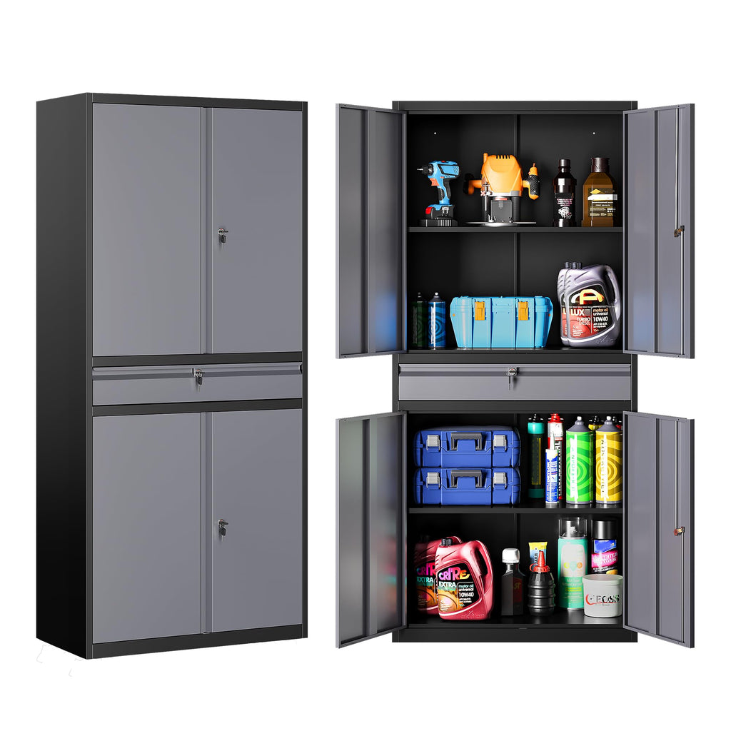 SISESOL 75" Tall Metal Storage Cabinet with Wheels,Rolling Garage Storage Cabinet with Lock,Black Metal Cabinets with Wheels and Shelves,Deep Heavy Duty Tool Locker for Garage,Home,Office,Shop