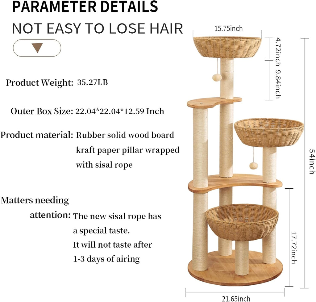 SHODMI 54" Modern Cat Tree Tower for Indoor Cats, Large & Multi-Cat Homes