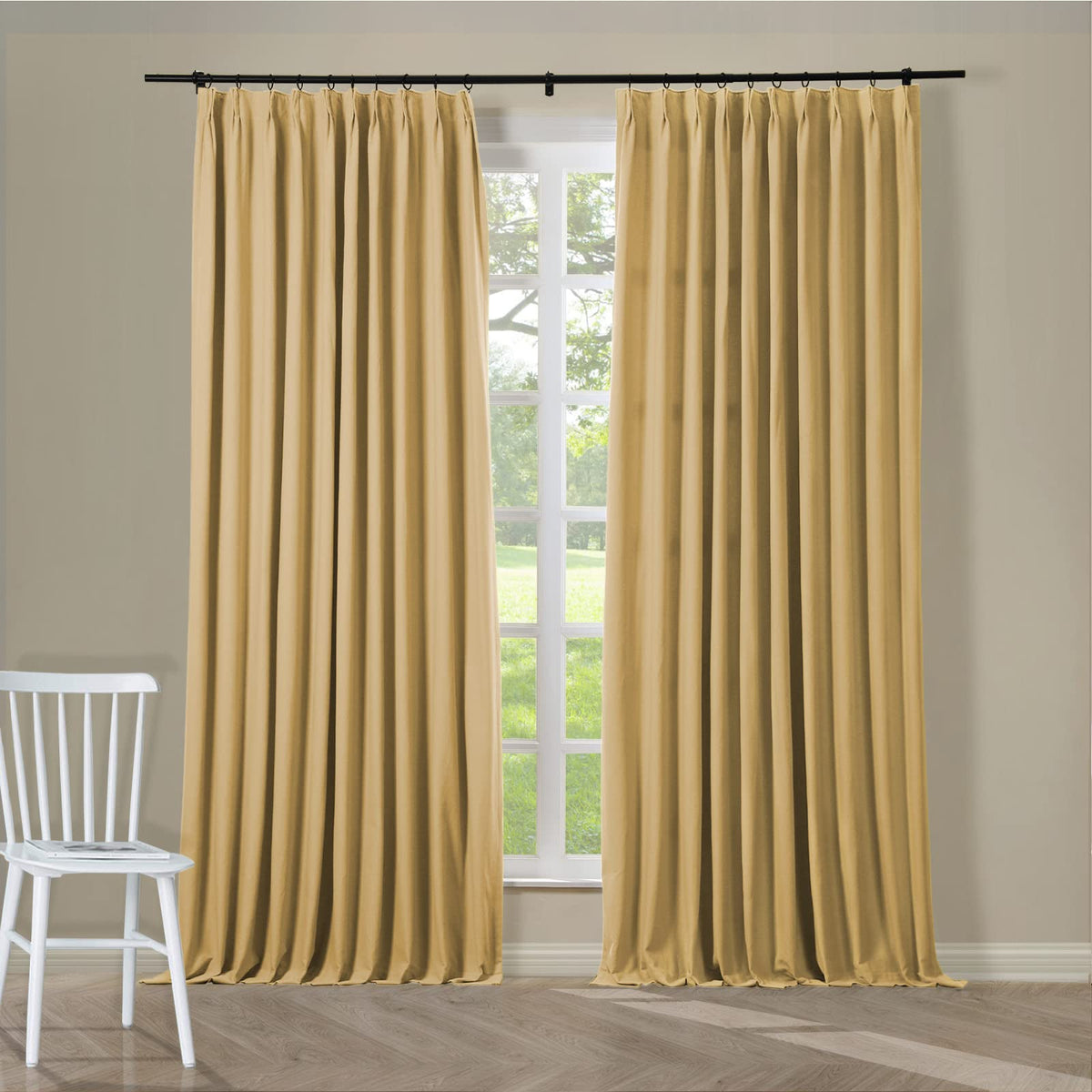 ChadMade Pinch Pleat Pure Cotton Duck Drape Blackout Oatmeal Drape for Sliding Door Curtain Plain Weave with Blackout Lining 50Wx72L (1 Panel), BOZI Collection