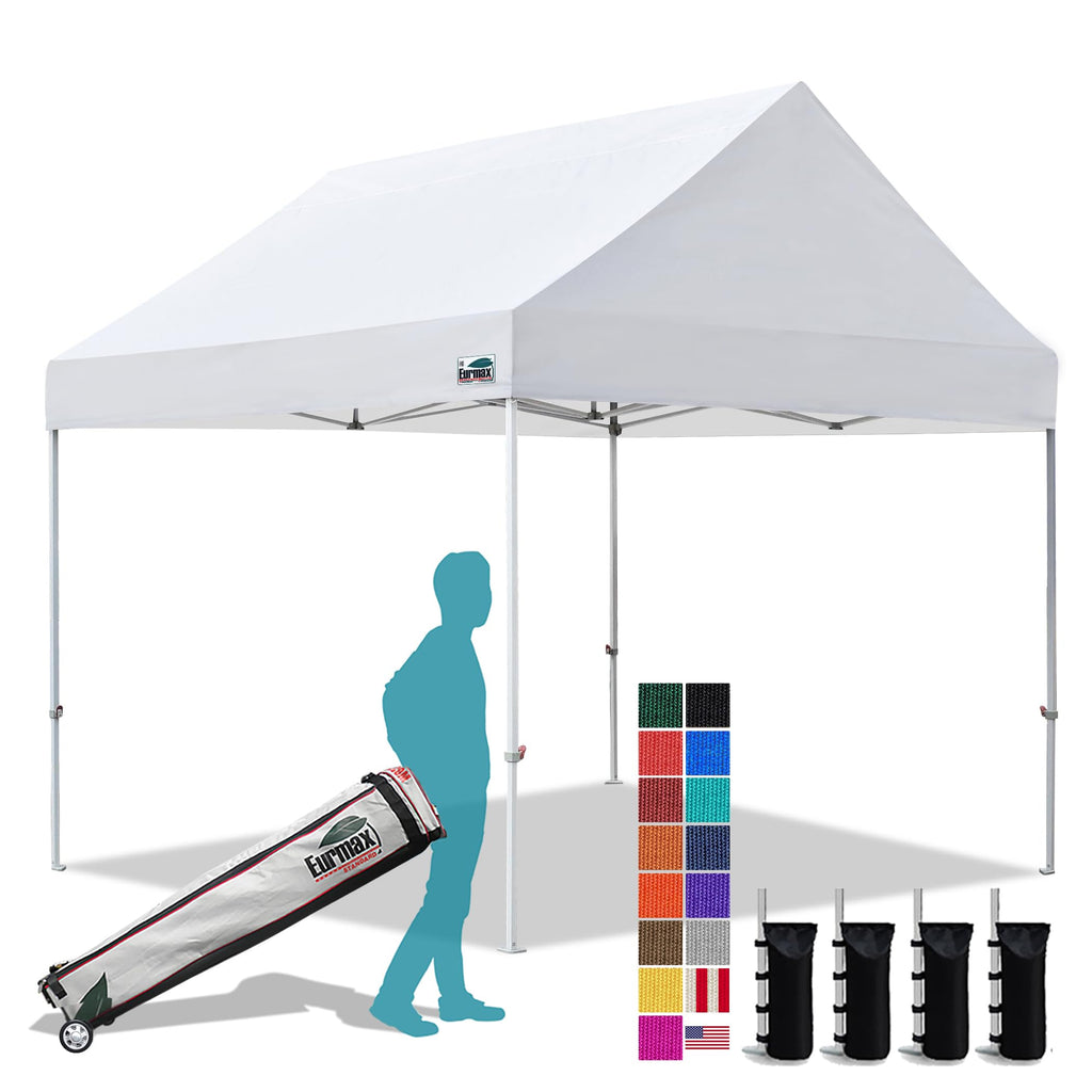 Eurmax USA 10x10ft Pop Up Canopy,Commercial Instant Tent for Outdoor Events,Patented No-Tip Rolling Storage Bag with 4 Sandbags,UV & Water Resistant,Heavy Duty Portable Shelter Gazebo,White