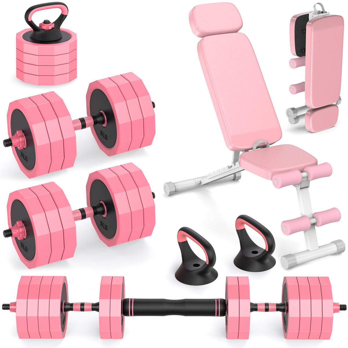Rendpas 4-in-1 Adjustable Dumbbell Set with Foldable Bench for Home Gym