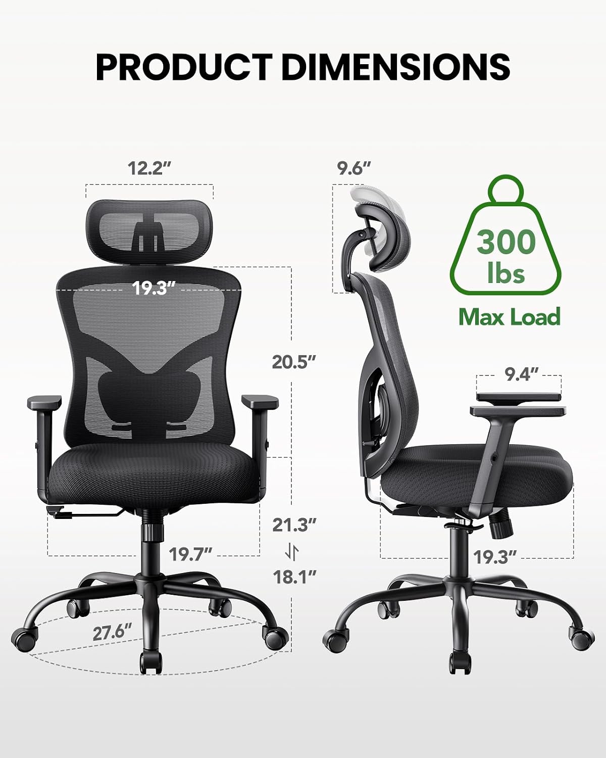 Marsail Ergonomic Office Chair with Lumbar Support and 2D Headrest