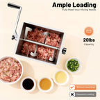 Commercial Manual Meat Mixer 20 Lbs Free Standing Stainless Steel Meat Mixer 1.02 x 8.86 x 12.32in Commercial Manual Meat Grinder with Handle for Homes Restaurants Kitchens Canteens