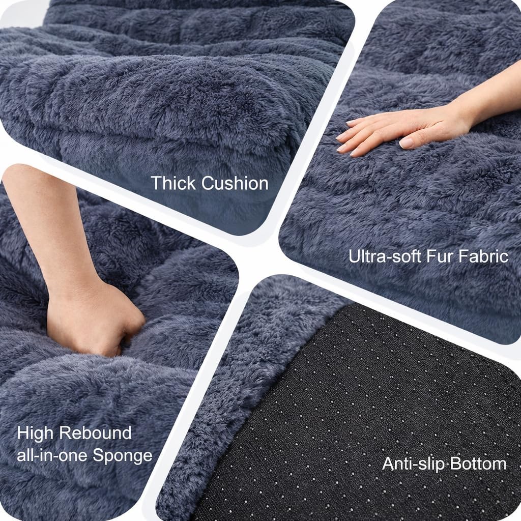 Memory Foam Bean Bag Chairs with Filler Faux (Dark Grey)