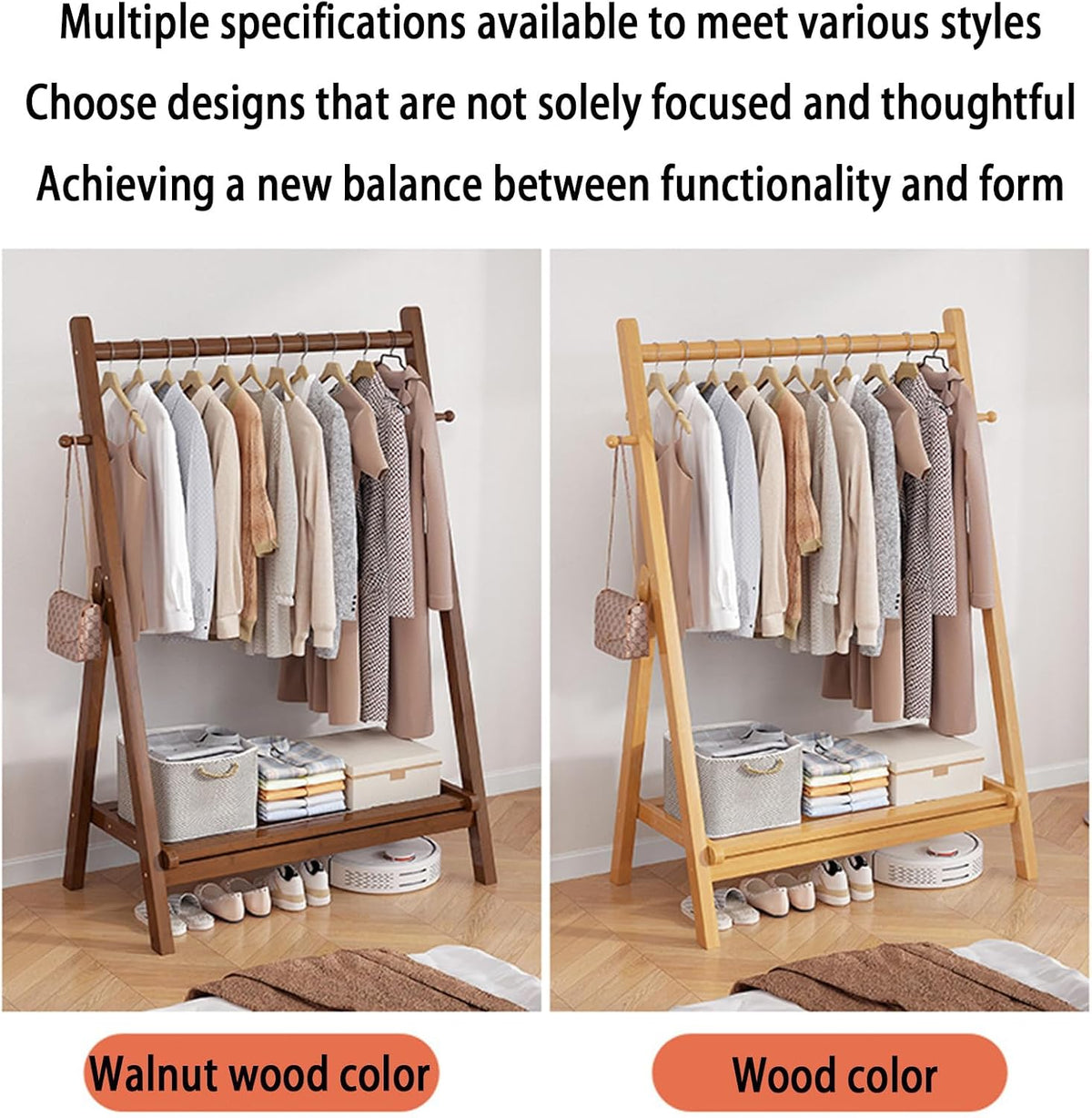 Unique Coat Rack Stand, Bamboo Clothing Rack Foldable Clothes Hanging Stand with Storage Shelf for Laundry, Guest Room, Apartment, Entryway