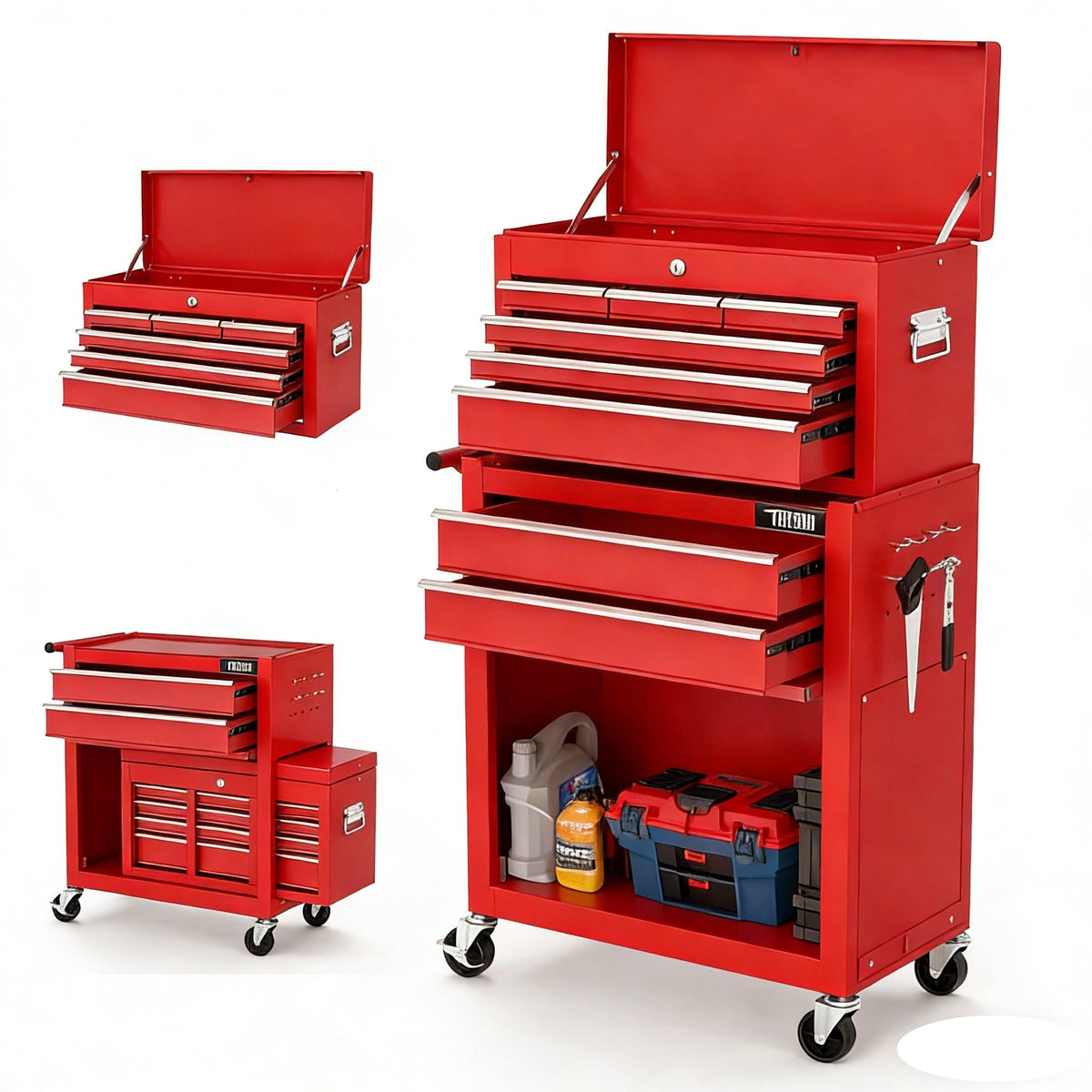 TUFFIOM 5-Drawer Rolling Tool Chest, Tool Storage Cabinet w/Drawers, Lockable Wheels, Detachable Top & Adjustable Shelf, Mechanic Tool Organizer Box for Garage, Workshop, Warehouse & Repair Shop