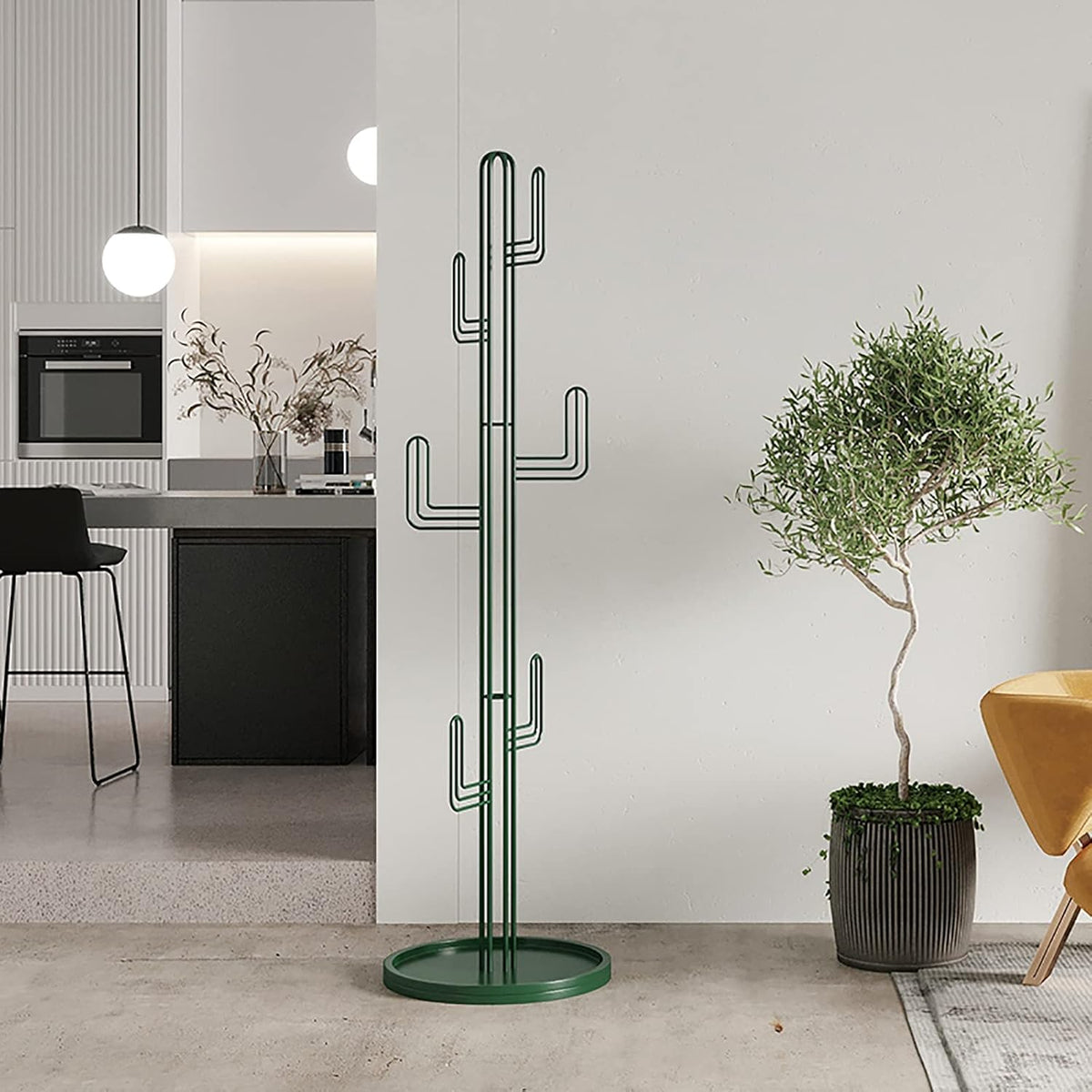 QQXX Premium Coat Rack Freestanding,Creative Cactus Coat Rack Stand with Hooks for Hallway Bedroom Office,Modern Metal Floor Standing Coat Rack for Clothes Hat Bags(15.7 x 70.9 in, Green)