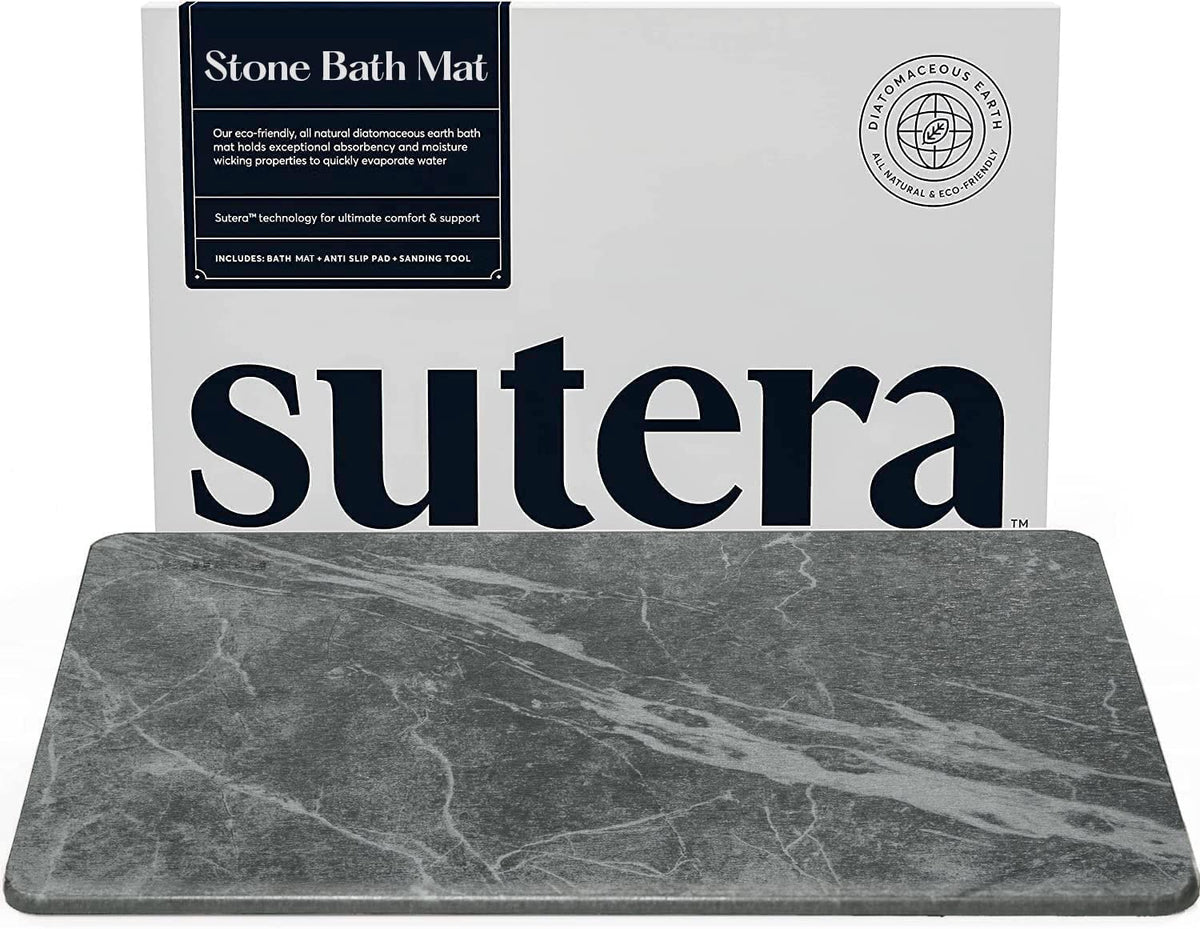 Stone Bath Mat for Bathroom, Dries in Seconds - Diatomaceous Earth, Gray