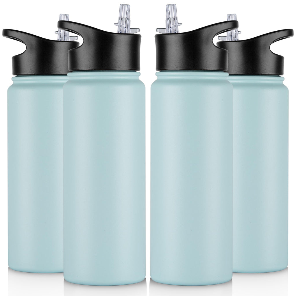 32 oz Insulated Water Bottle Bulk 8 Pack, Stainless Steel Sports Water Bottles with Straw Lid & Wide Mouth Lids, Double Walled Vacuum, Leak Proof, White