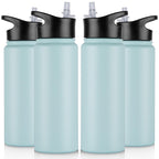 32 oz Insulated Water Bottle Bulk 8 Pack, Stainless Steel Sports Water Bottles with Straw Lid & Wide Mouth Lids, Double Walled Vacuum, Leak Proof, White