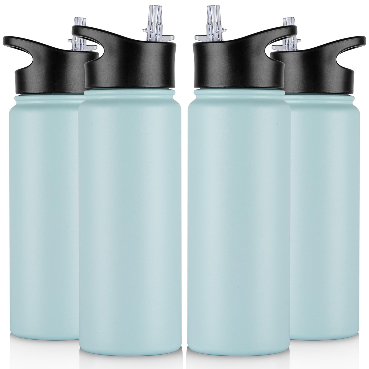 32 oz Insulated Water Bottle Bulk 8 Pack, Stainless Steel Sports Water Bottles with Straw Lid & Wide Mouth Lids, Double Walled Vacuum, Leak Proof, White