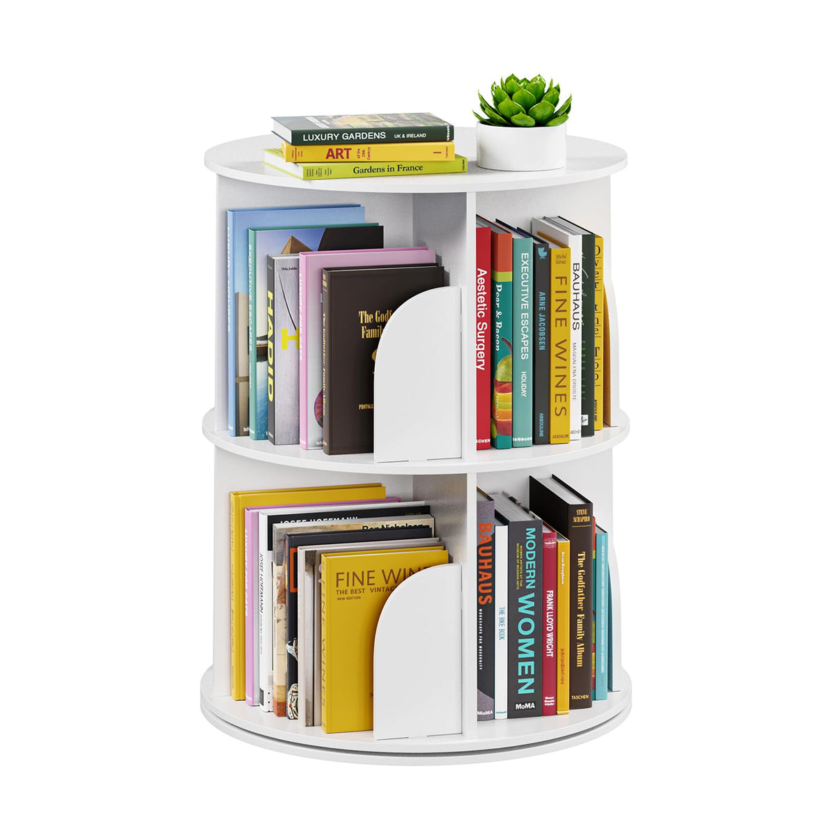 SpaceAid 4 Tier Rotating Bookshelf Tower, Spinning Bookcase Lazy Susan, Revolving 360 Book Shelf Storage Round Carousel, Vertical Rotate Turning Spiral Corner Organizer, White
