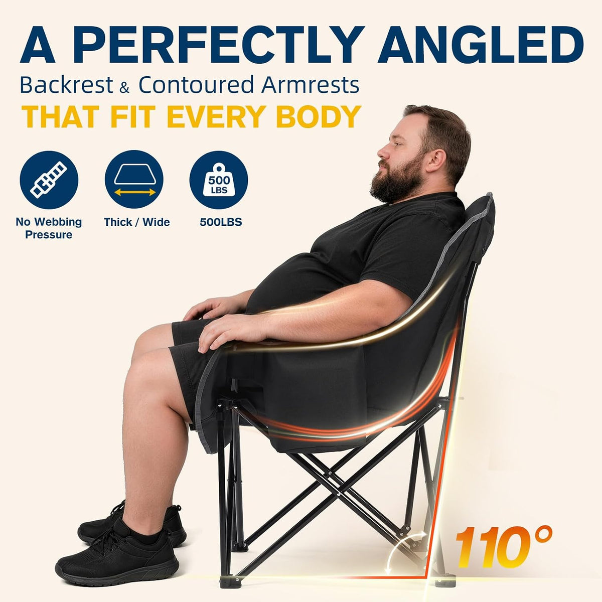 Oversized Camping Chairs for Adults - Heavy Duty Padded Outdoor Camp Chair