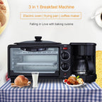 3 in 1 Breakfast Station with Coffee Maker, 1250W Electric Breakfast Maker 9L Non Stick Bread Toaster Oven with Frying Pan, Multi-Function Sandwich Maker Griddle Machine for Egg Bacon Sausages