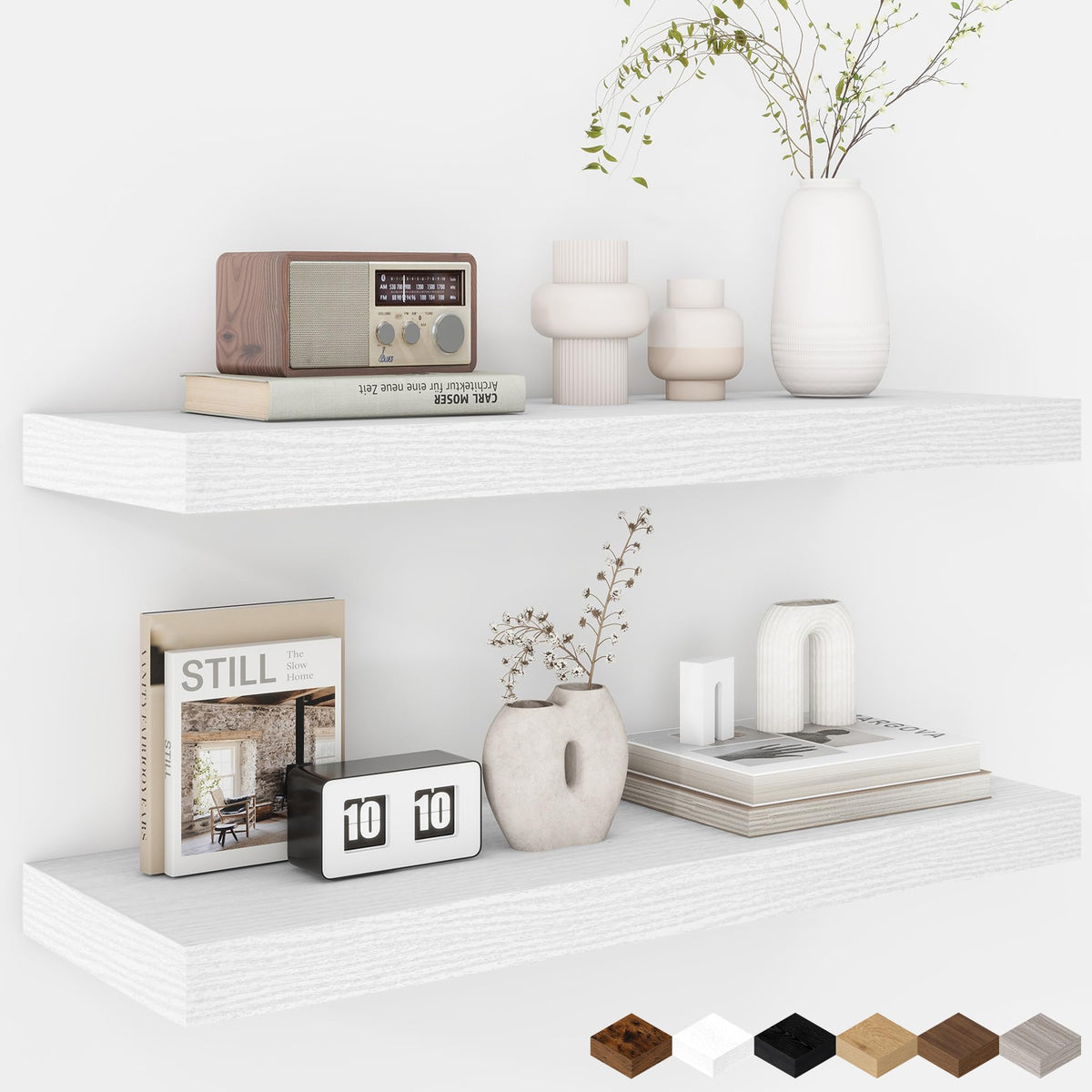 Fun Memories Floating Shelves - 2 Pack 12 Inch Rustic Wooden Wall Shelves - Extra Deeper & Thicker Wall Mounted Storage Shelf for Living Room, Kitchen, Farmhouse - 36" W x 12" D x 1.8" H - Brown