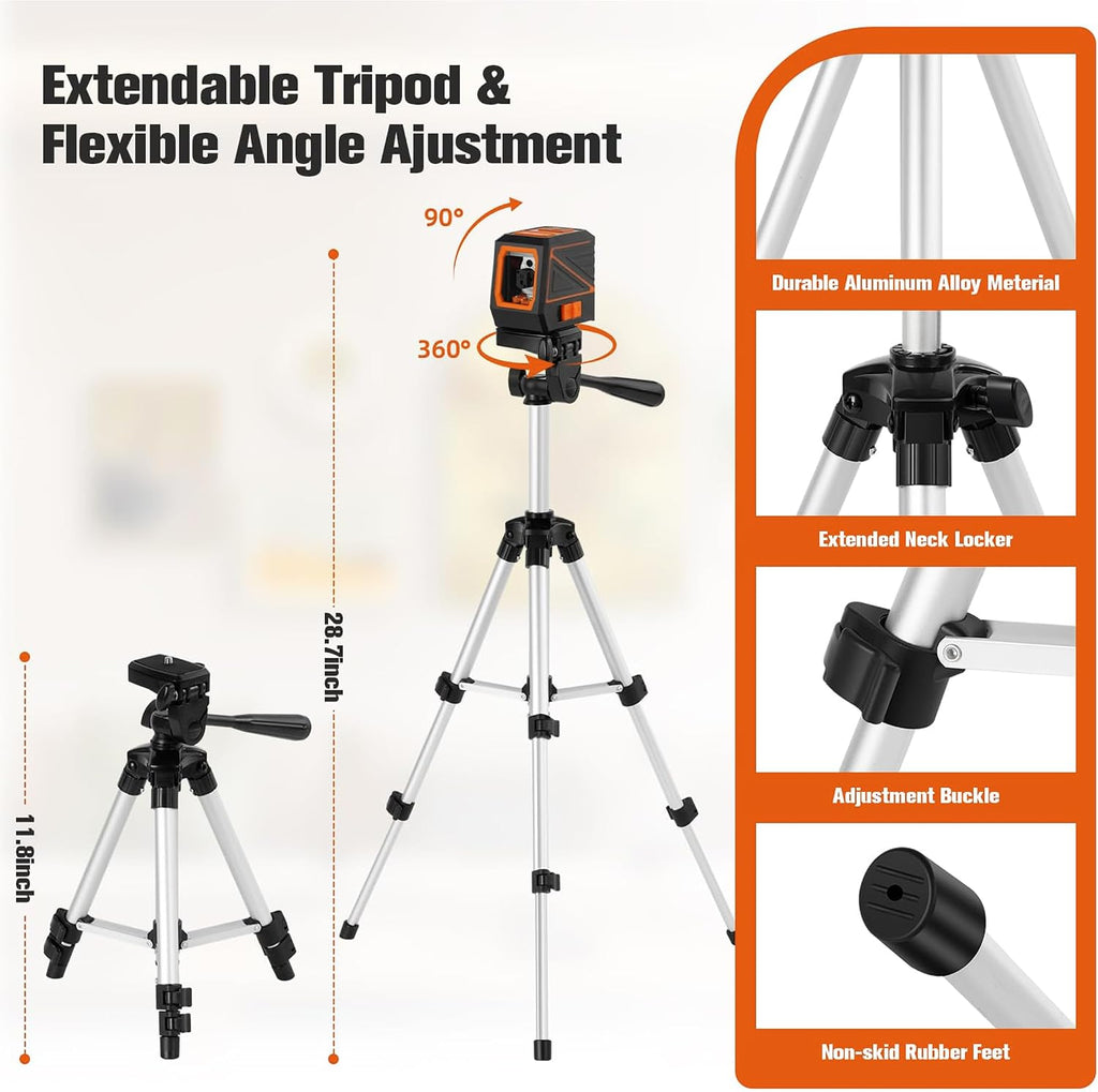 Laser Level with Tripod, 120 feet Green Cross Line Self Rotary Leveling Laser Level, Vertical and Horizontal Line, Rotatable 360 Degree, Manual Self leveling and Pulse Mode,IP54 Waterproof & Battery1