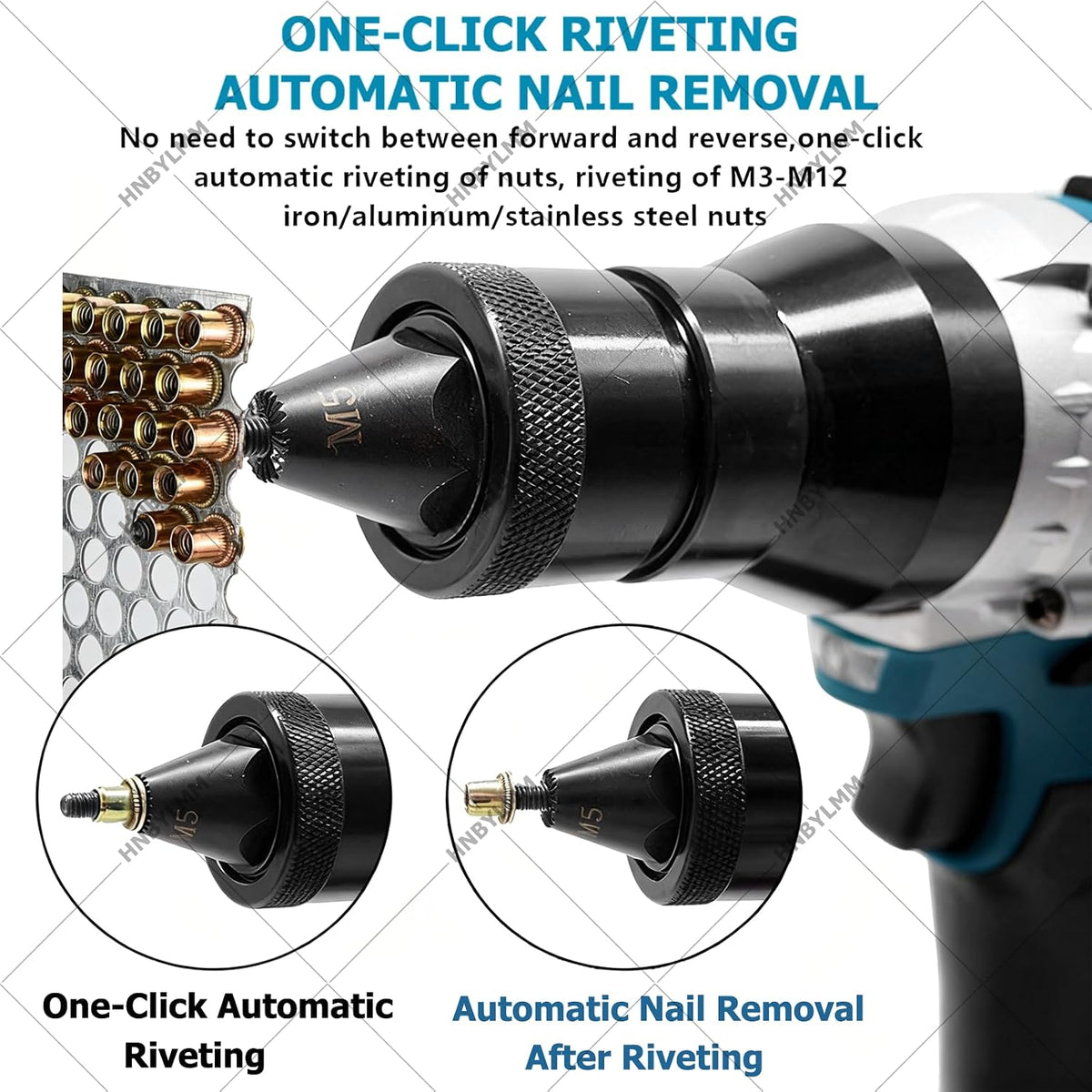Electric Rivet Nut Gun Set, Cordless Automatic Riveter Tool