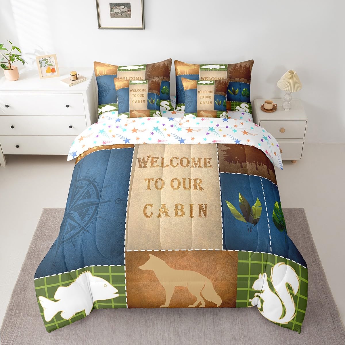 Feelyou Deer Comforter Set with Sheets King Size 7 piece Kids Rustic Deer Hunting Bedding Set Cabin Lodge Deer Bed in a Bag Farmhouse Nature Wildlife Antlers Brown Bed Set