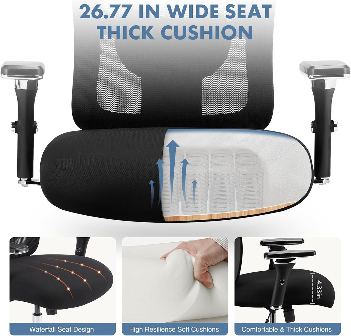 DUMOS Big and Tall Office Desk Chair, 500lbs Heavy Duty Mesh Chair