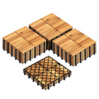 Goplus 12-Pack Acacia Wood Interlocking Deck Tiles (12 PCS,Brick)