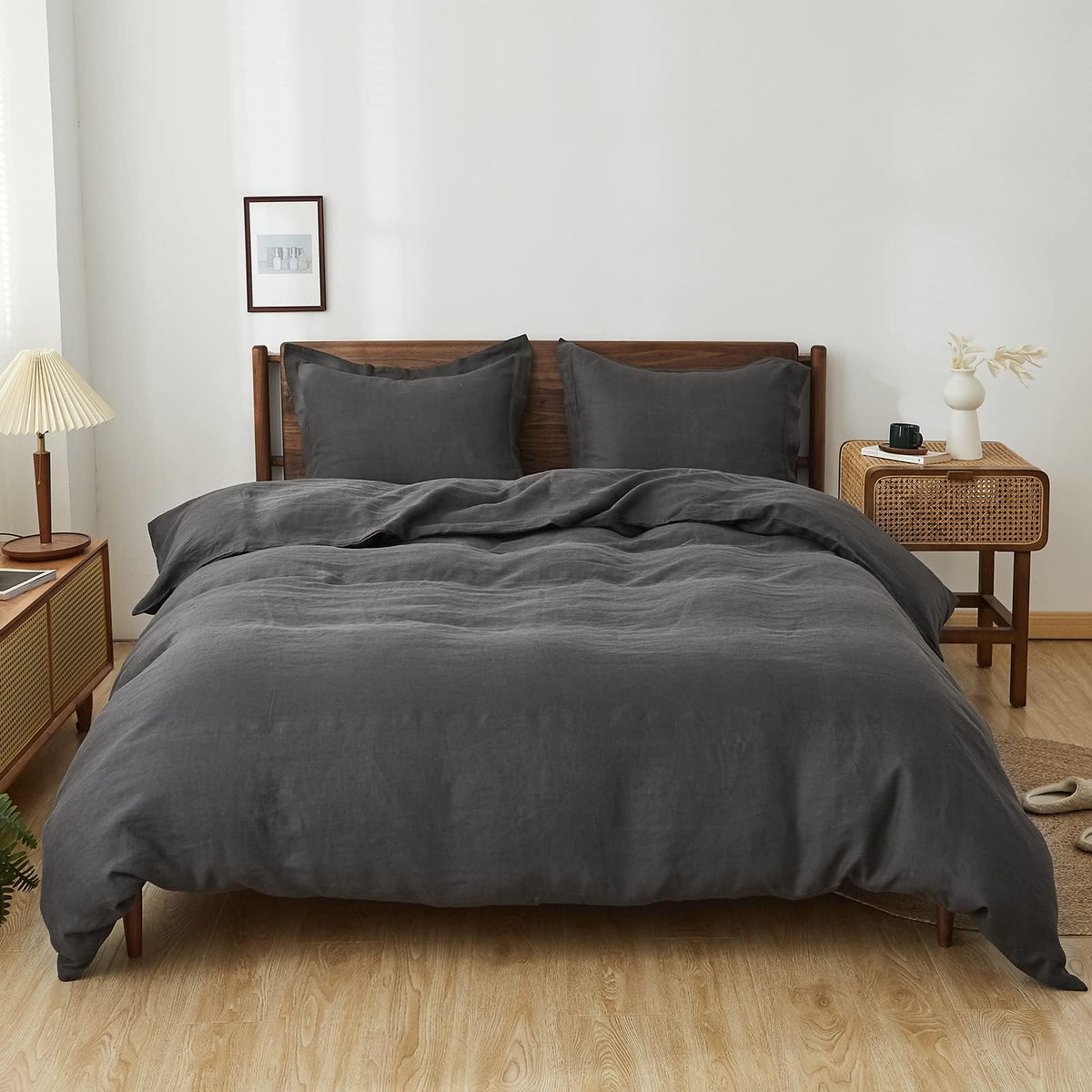 Simple&Opulence 100% Linen Duvet Cover Set, 3 PCS Natural French Flax Linen Duvet Cover King Size, Breathable Soft Comfy Linen Bedding Comforter Cover with 2 Pillowcases(Linen, 104"x92")
