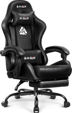 N-GEN GAMING Gaming Chair with Footrest, Lumbar, High-Back, All Black