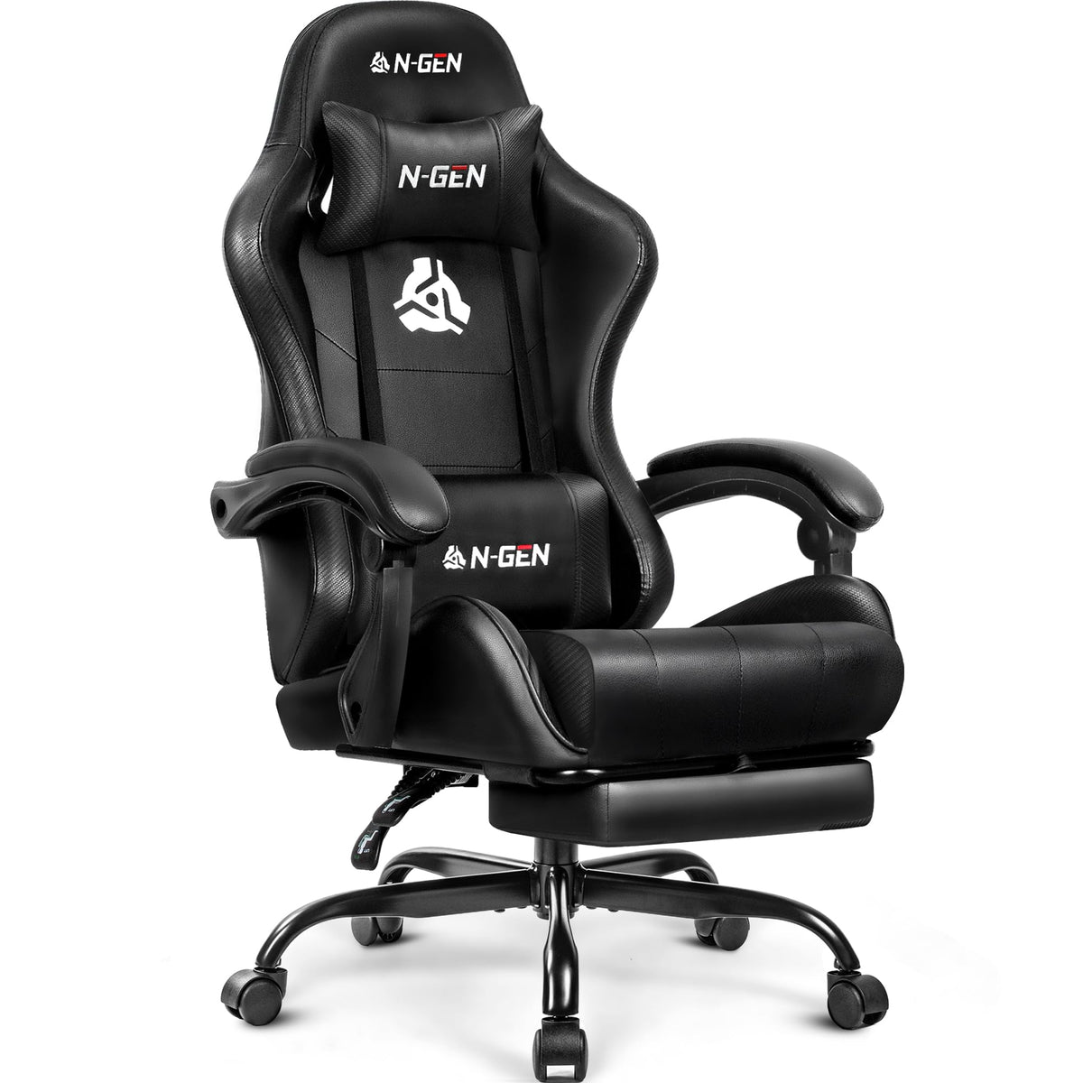N-GEN GAMING Gaming Chair with Footrest, Lumbar, High-Back, All Black
