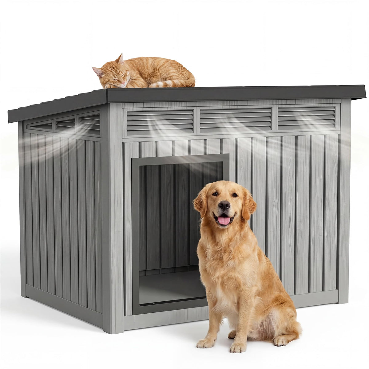 DRATO Large Dog House Outdoor for Indoor, Gray, 42.87 * 32.95 * 31.61 in