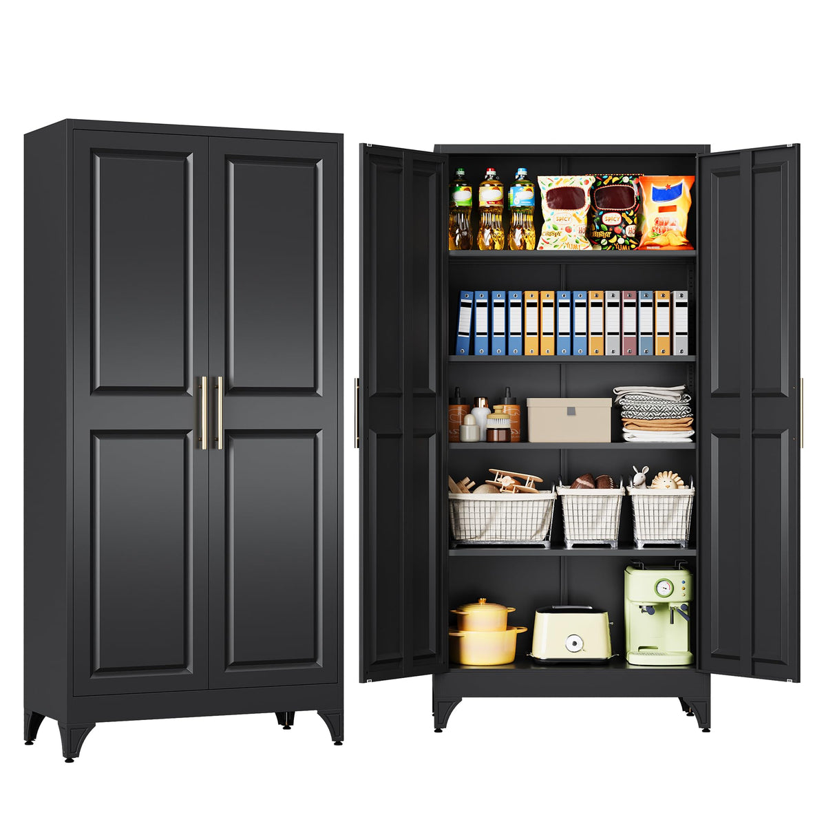 SISESOL 67" Tall Narrow Bathroom Storage Cabinet, 2 Door and 7 Shelves Slim Kitchen Pantry Cabinet, White Metal Bathroom Cabinets,Large Cupboard for Home,Kitchen,Laundry,Bathroom