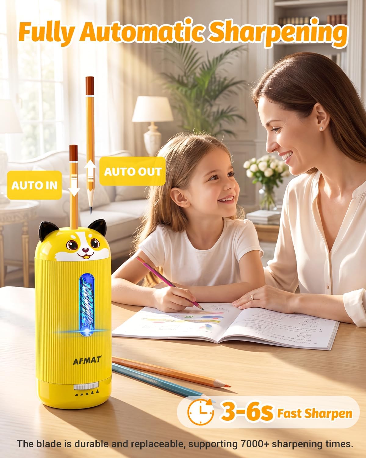 AFMAT PSJ6 Electric Pencil Sharpener, Fully Automatic, for 6.5-12mm Pencil