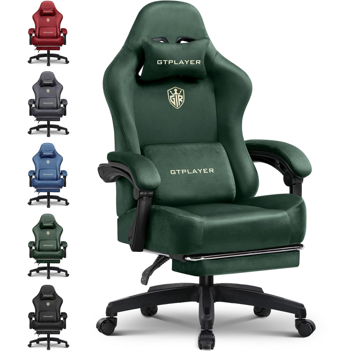 GTPLAYER Gaming Chair Fabric with Pocket Spring Cushion, Big and Tall Gamings Chairs 350LBS High Back Computer Chair with Footrest for Adults Lumbar Support Swivel Game Chair for Office Light Black