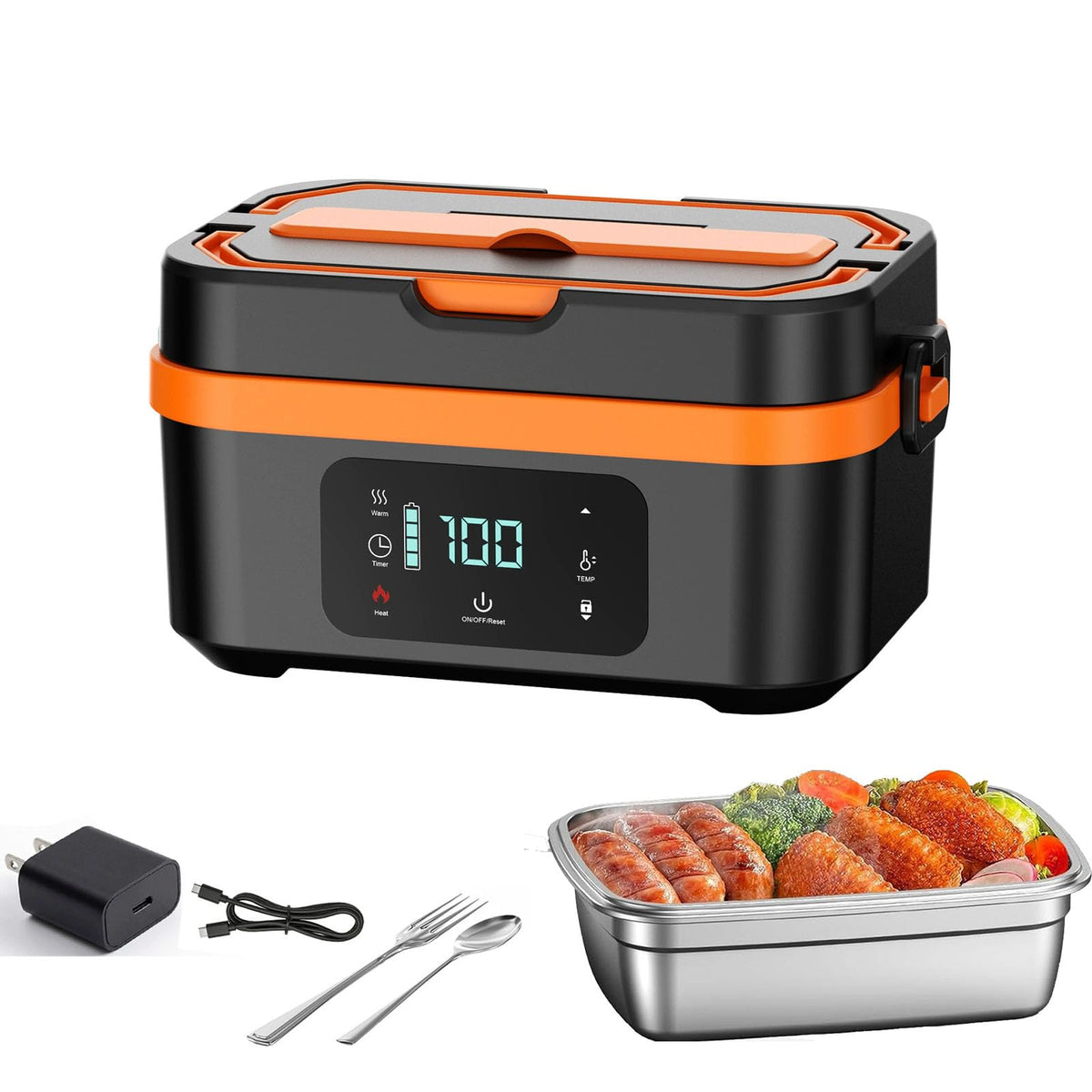 Cordless Heated Lunch Box, 30,000mAh Rechargeable Electric Lunch Box with Automatic Heatings Timer & Adjustable Heating, 5.7 Cup Portable Food Heater Warmer Office Car Outdoor (Pink)
