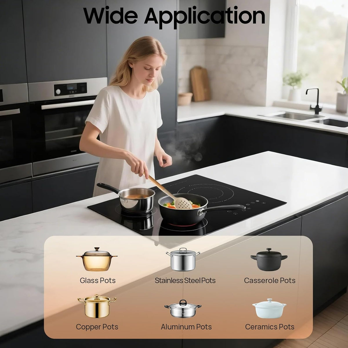 3 Burner Electric Cooktop 110V, 9 Heating Level, 23 Inch Portable Stove Cooktop with LED Display, Child Safety Lock and Timer Ideal for Kitchens, Hotels, Restaurants, and More (No Plug)