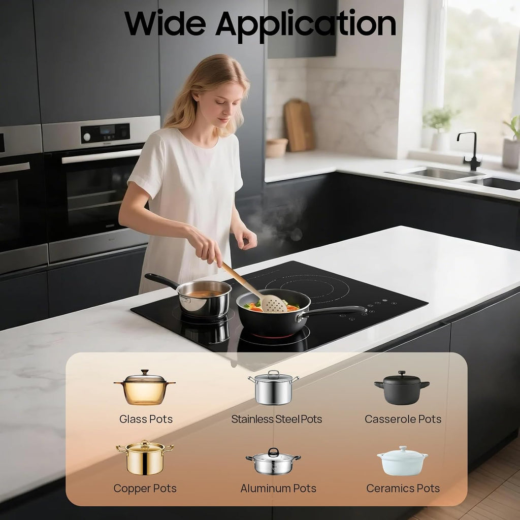 23 Inch 3 Burners Electric Cooktop w/ 9 Heating Level (No Plug)