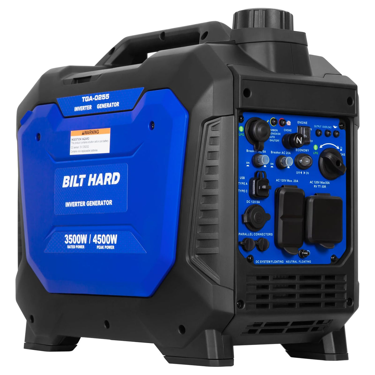 BILT HARD Gas Generator 2500W, 80cc 4 Stroke Quiet Inverter Generator with CO Sensor, Parallel Ready,120V AC Duplex Receptacle and 12V DC Output, Outdoor Generators for Camping, Home Use, 49-State