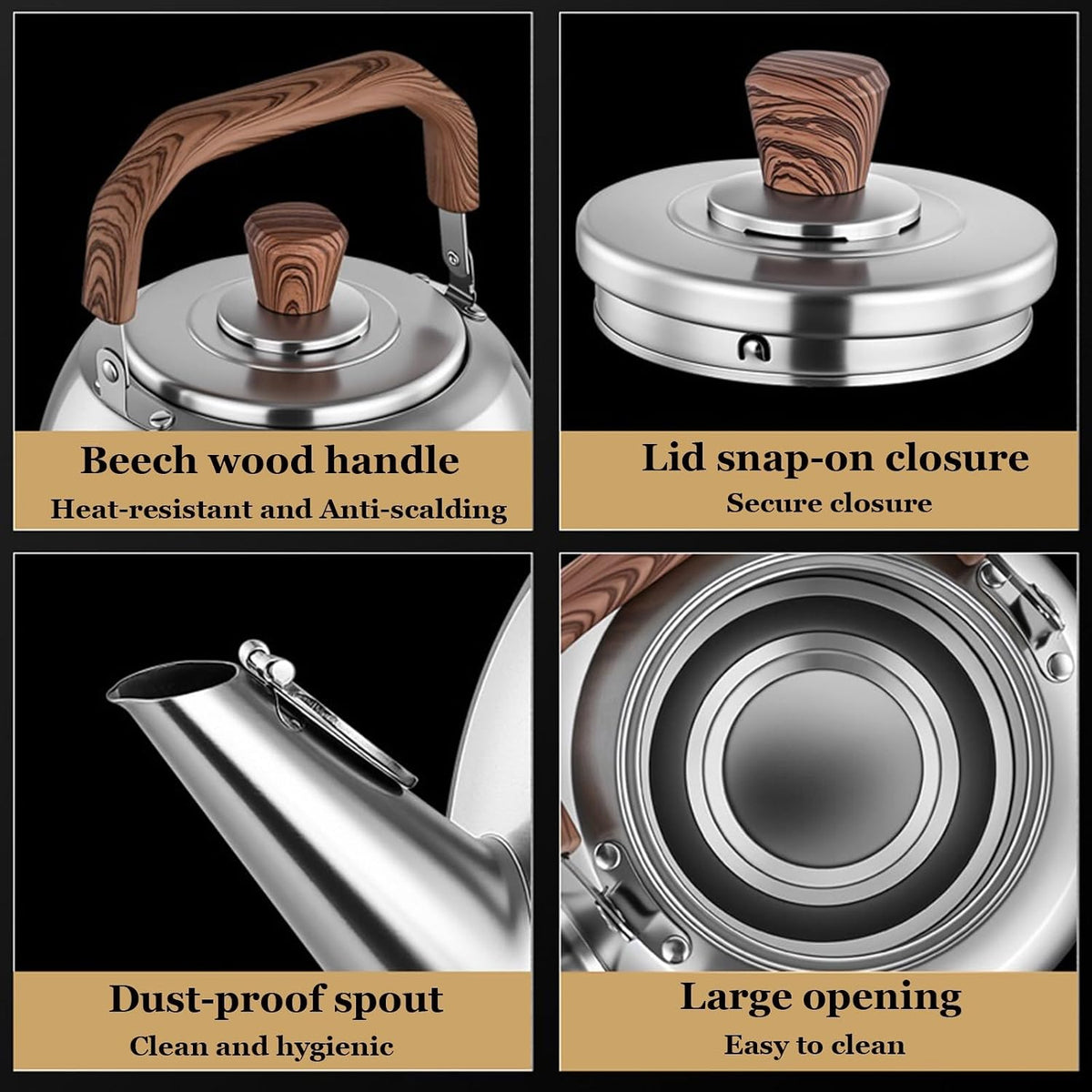 Food Grade 316 Stainless Steel Brushed Satin Teapot, Whistling Heavy Duty Tea Pot, Hot Water Fast to Boil, Seamless Bottom, Suitable for All Heat Sources(4L)