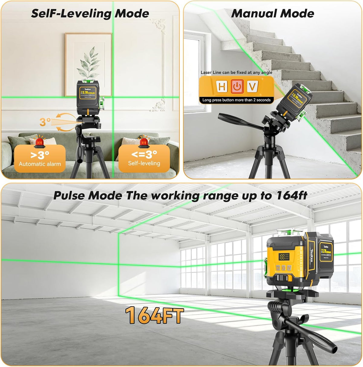 16 Lines Laser Level with Tripod, 4 X 360° Self Leveling for Construction