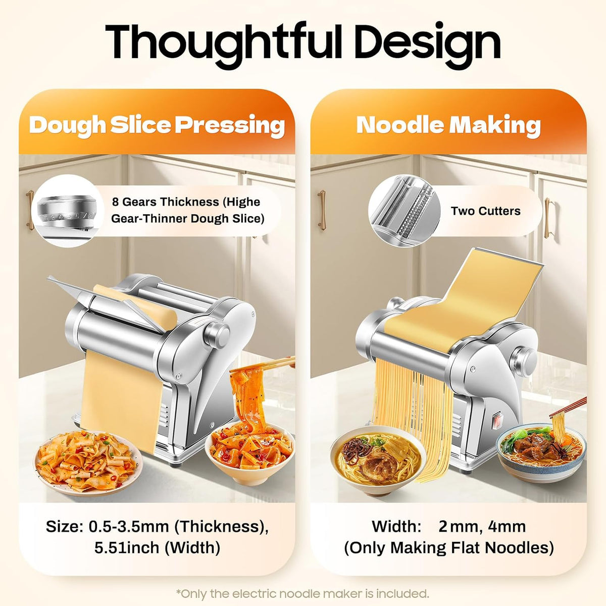 Automatic Electric Pasta Maker Machine, Commercial Stainless Steel Spaghetti Roller Noodle Pressing Machine for Spaghetti, Fettuccini, Lasagna, Dumpling Skins