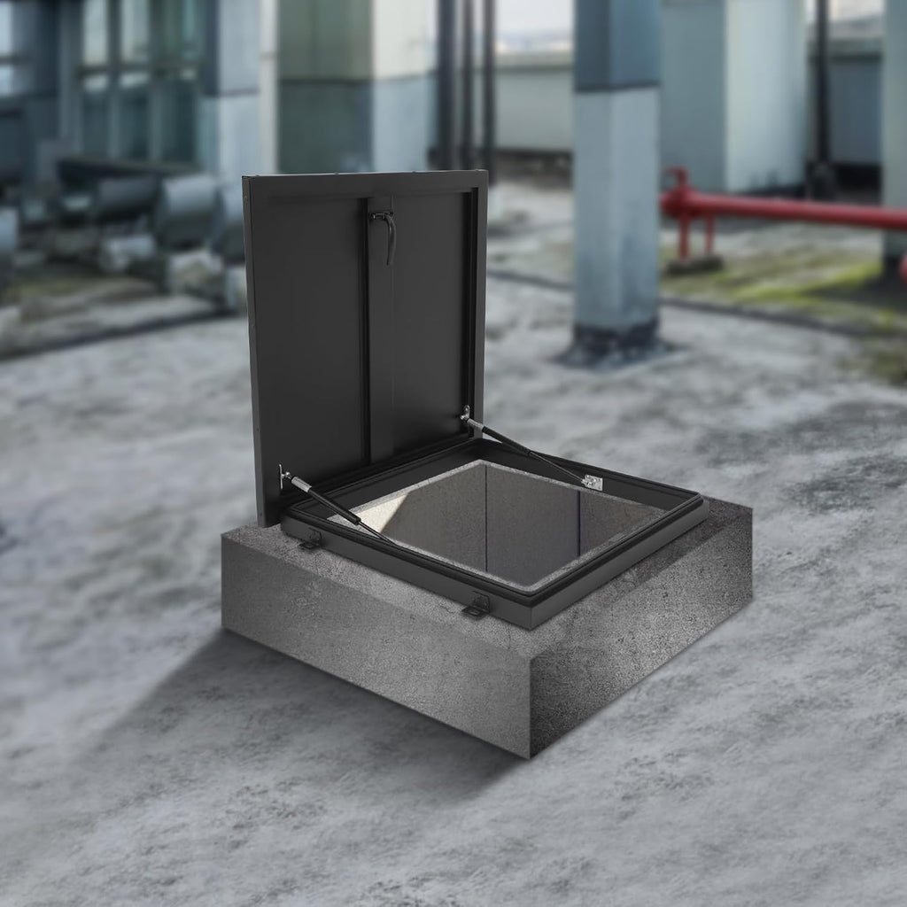 Roof Hatch, Aluminum Alloy Roof Access Hatch with Switch-Type Handle, 23.6 * 23.6 Inches Roof Security Door for Residential Buildings, Commercial Buildings, Industrial Plants(Black)