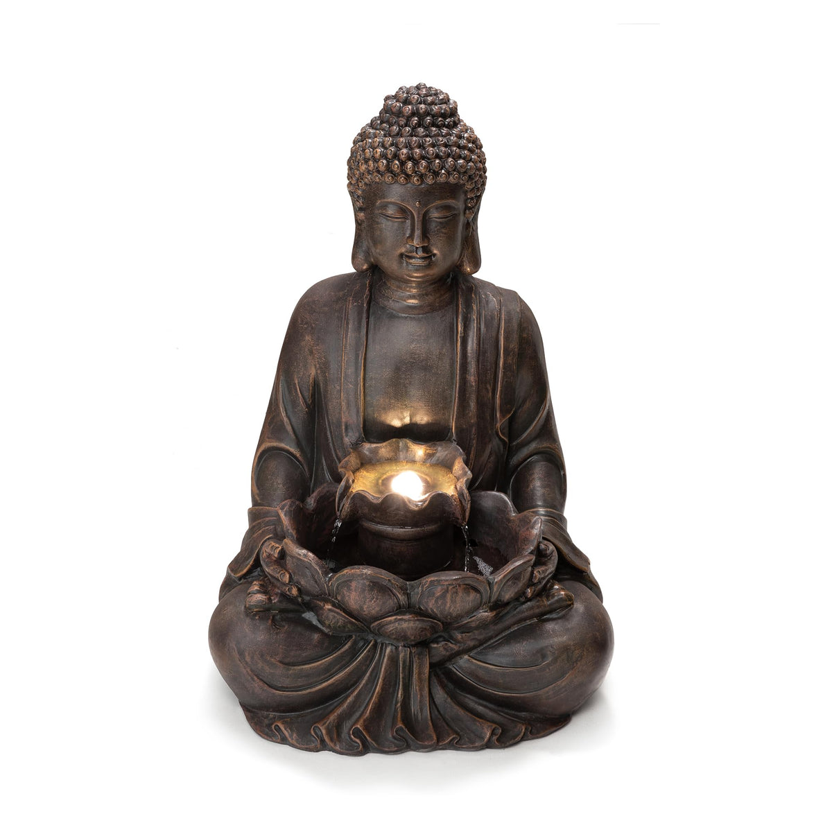 Glitzhome Buddha Statues, 20.5"H Zen Style Outdoor Buddha Fountian with LED Light & Pump, Outdoor Floor Freestanding Fountain Meditative Garden Buddha Sculptures & Statues for Garden Porch Lawn Decor