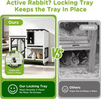 Gutinneen 2-Story Rabbit Hutch Bunny cage with Chew-Proof Ramp, Locking Leak-Proof Trays - Indoor/Outdoor 39.3" Wooden Rabbit Cage with Wheels for Rabbits, Guinea Pigs, Small Animal (Black and White)