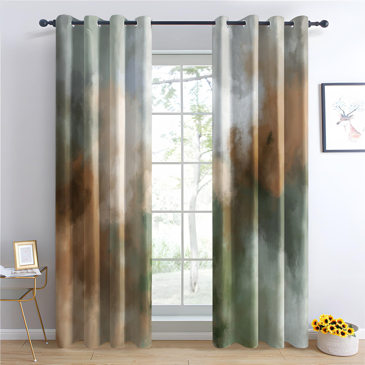 Boho Mid Century Blackout Curtains, Thermal Insulated Room Darkening Grommet Drapes for Bedroom Living Room, Modern Abstract Leaf Geometric Window Treatments, 108 Inch Drapes 2 Panel Set
