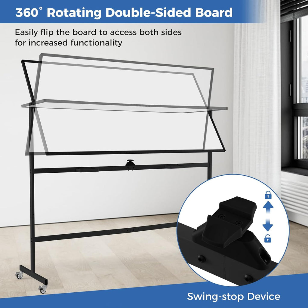Double-Sided Mobile Whiteboard on Wheels, 72" x 36" Large Dry Erase Board with Stand & Aluminum Alloy Frame, Rolling Magnetic Standing Whiteboard for Office & Classroom (Black)