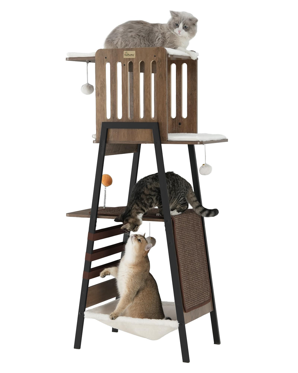 FourFurPets Modern Cat Tree, 58-Inch Cat Tower for Large Cats, Big Hammock