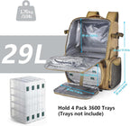 29L Multi-Compartment Fishing Tackle Backpack with 4 Rod Holder, Integrated Cooler and Rain Cover