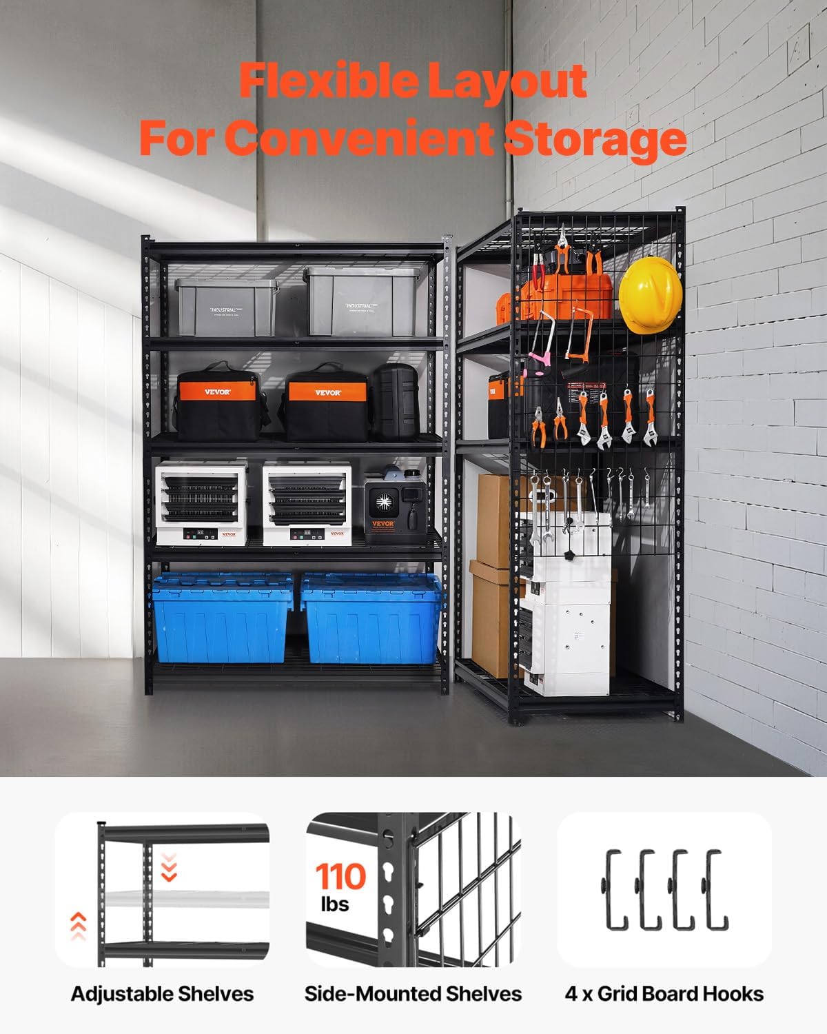 VEVOR Storage Shelves, 3000 lbs, 5 Tier, 24 x 48 x 72 inch Metal Rack Set
